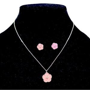LUCKY CLOVER SILVER RHODIUM PLATED EARRINGS NECKLACE SET PURPLE MOTHER OF PEARL